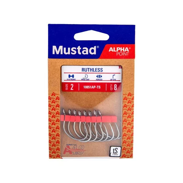 Mustad Ruthless Eyed 1/0 Öhrhaken, mit Widerhaken 6 Stk.