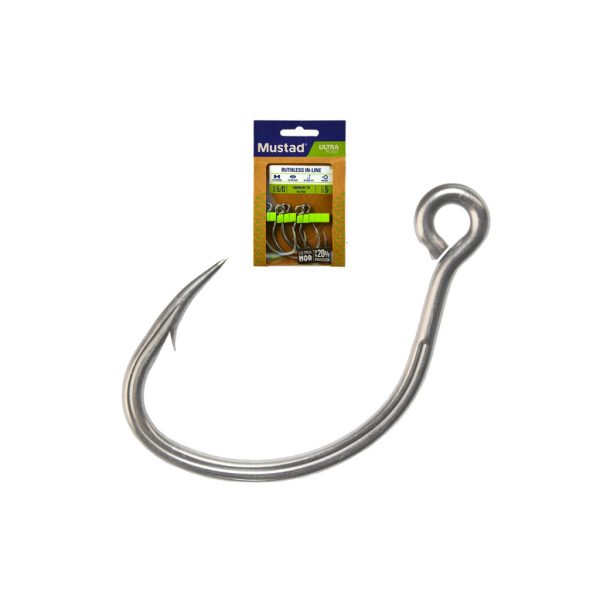 Mustad Ruthless In-Line Titan Steel 2 Haken mit Öse und Widerhaken 6 Stk.