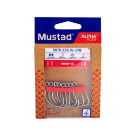   Mustad Ruthless In-Line Titan Steel 5/0 Öhrhaken, mit Widerhaken Spinnfischerhaken 10 Stk.