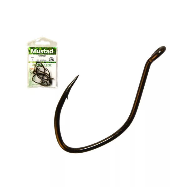 Mustad Ultra NP Single Catfish Black Nickel 8/0 Geöhrter Haken mit Widerhaken 4 Stk.