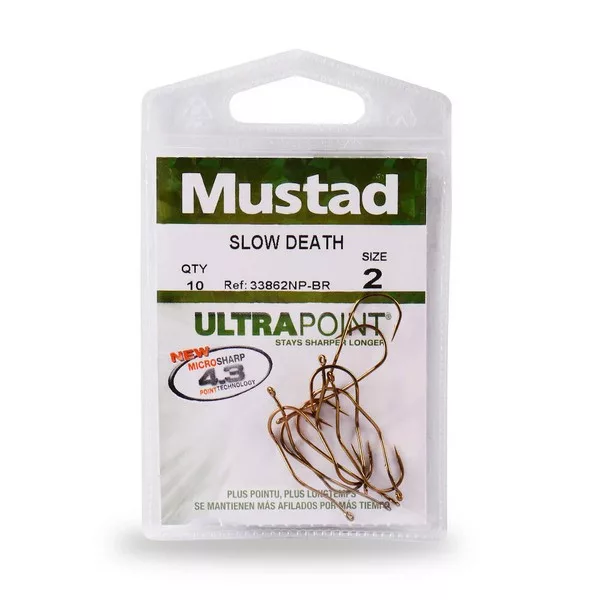 Mustad Aberdeen Slow Death BR 4 Geöhrter Haken mit Widerhaken 10 Stk.