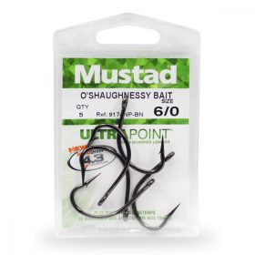   Mustad O Shaughnessy Bait 6/0 5 Stück Ring-, Widerhaken-Welsangelhaken