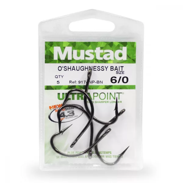 Mustad O Shaughnessy Bait 6/0 5 Stück Ring-, Widerhaken-Welsangelhaken