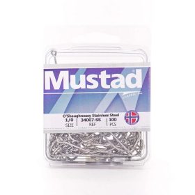  Mustad O'Shaughnessy Edelstahl 3/0 Ösenhaken mit Widerhaken 7 Stk.