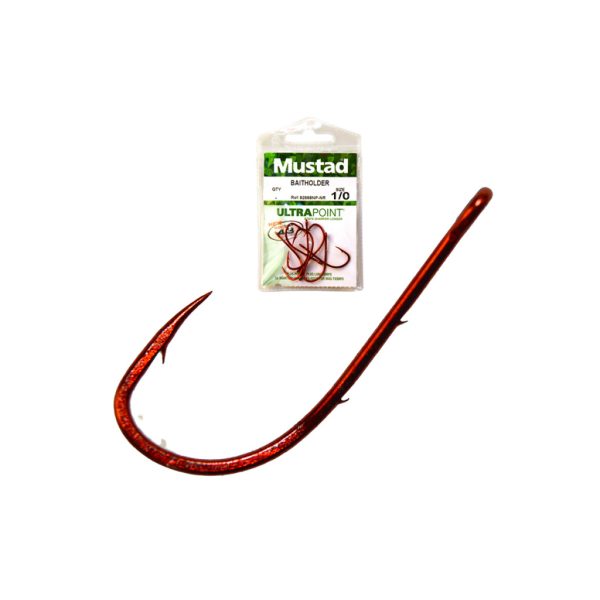 Mustad Red Baitholder 1/0 Öhrhaken, mit Widerhaken 8 Stk.