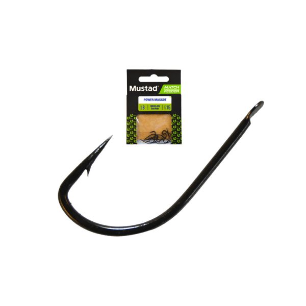Mustad Match Feeder Power Maggot 12 mit Plättchen, mit Widerhaken Brassenhaken 15 Stk.