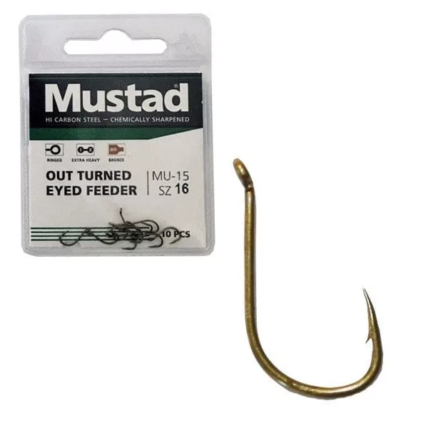 Mustad Ultra Np mit nach außen gebogenem Öhr Feeder 12 10 Stück geöhrte, mit Widerhaken Karpfenhaken