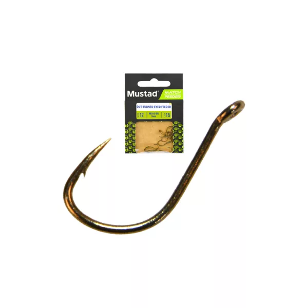 Mustad Ultra NP Out Turned Eyed Feeder 16 Auswärts gebogenes Öhr, Widerhaken-Haken 15 Stk.