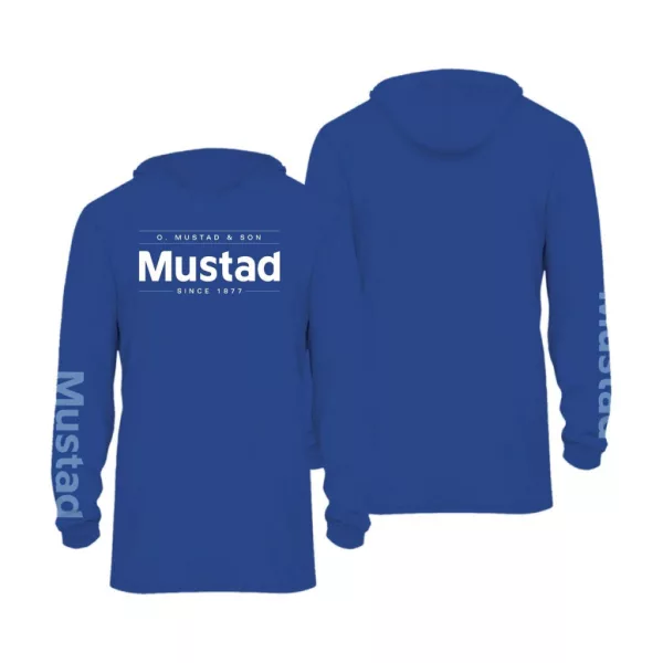 Mustad Blau Brand Longsleeve UV With Hood 3XL Langarmshirt mit Kapuze
