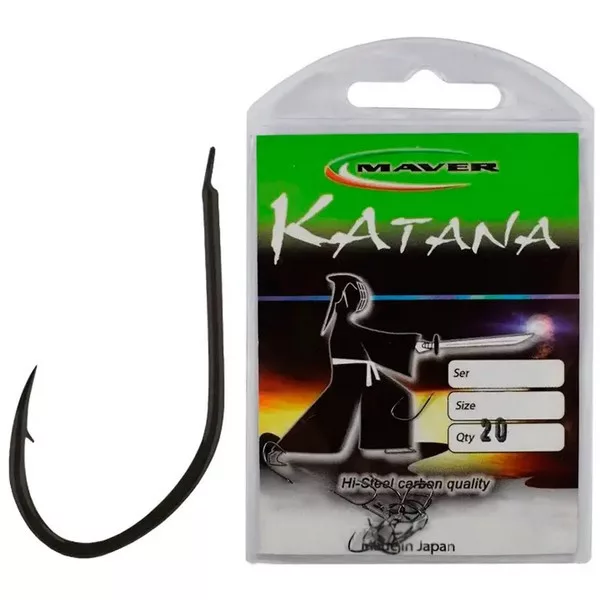 Mave Katana Black Nickelled Flatted 14 Plättchen, Widerhaken Karpfenhaken 20 Stk.