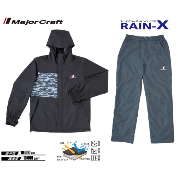 Major Craft Rain-X Schwarzer Zweiteiliger Regenanzug 2XL