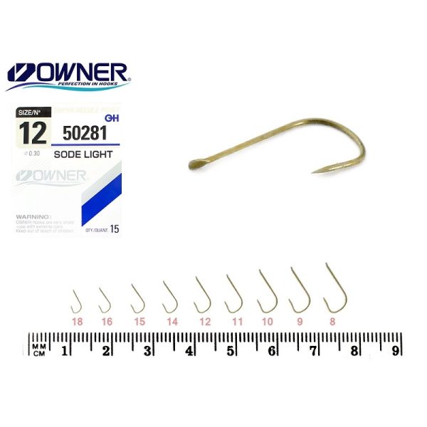 Owner Sode Light 50281 12 mit Plättchen, Brassenhaken mit Widerhaken 14 Stk.
