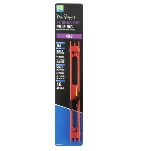 Preston 4x8 F1 Shallow Pole Rig Fertiges Kopfruten-Rig