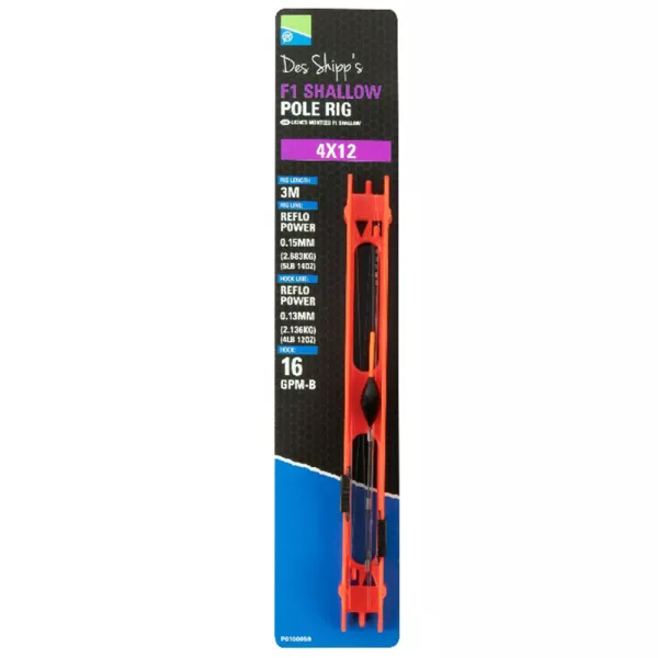 Preston 4x12 F1 Shallow Pole Rig Fertiges Kopfruten-Rig