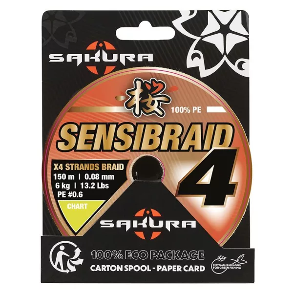 Sakura Sensibraid X4 Chart 0,12mm 150m Geflochtene Hauptschnur