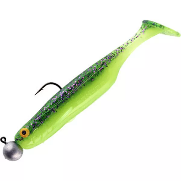Sakura Shadura Rigged 100 Gummifisch UV Purple Charteuse 100mm - 7gr - Ready Rig - Vormontiert