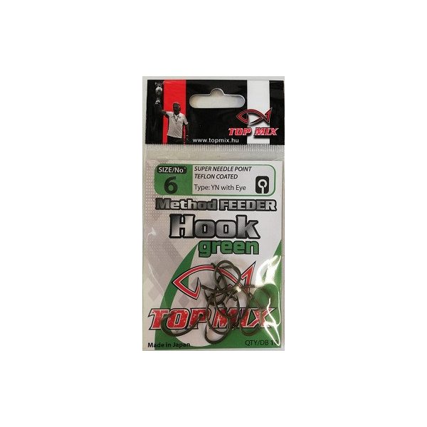 Top Mix Method Feeder Grün 6 Ösen, Widerhaken-Karpfenhaken 10 Stück