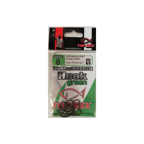 Top Mix Method Feeder Grün 8 Ösen, Widerhaken-Karpfenhaken 10 Stück