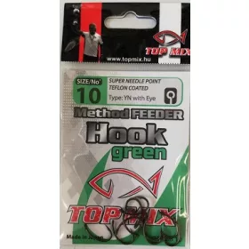   Top Mix Method Feeder Grün 10 Karpfenhaken mit Öhr, mit Widerhaken 10 Stk.
