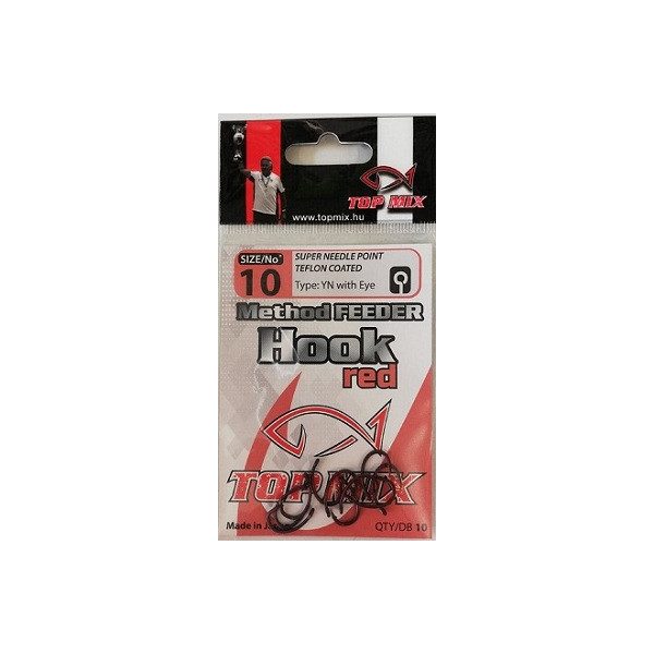 Top Mix Method Feeder Rot 10 Karpfenhaken mit Öhr, mit Widerhaken 10 Stk.