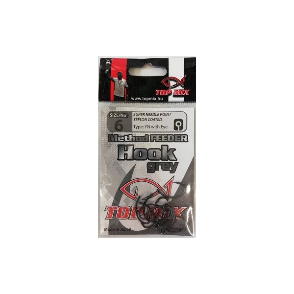 Top Mix Schwarz Method Feeder 6 Karpfenhaken mit Öhr, mit Widerhaken 10 Stk.