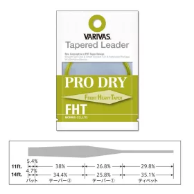   Varivas Konisches Vorfach Tapered Leader Pro Dry FHT 3X 3,35m 0,205-0,45mm Fliegenvorfach