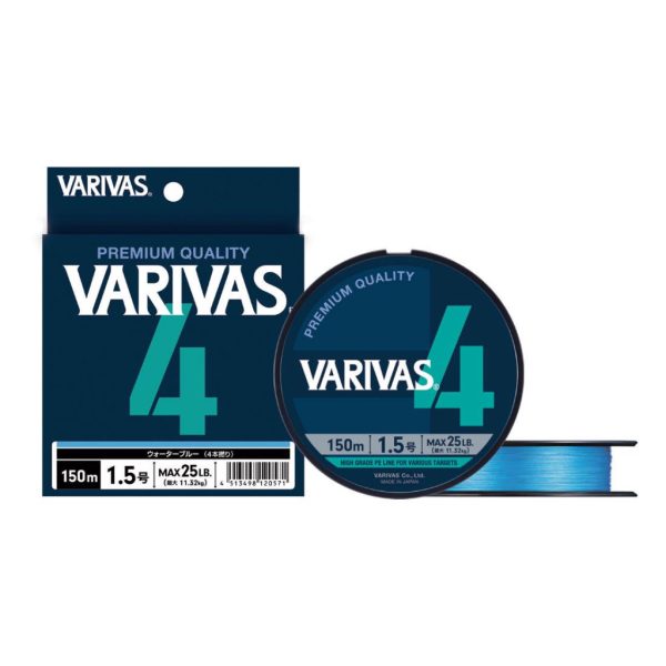 Varivas PE 4 Blue Edition 150m #0,6 0,128mm 10lb Water Blue Geflochtene Hauptschnur