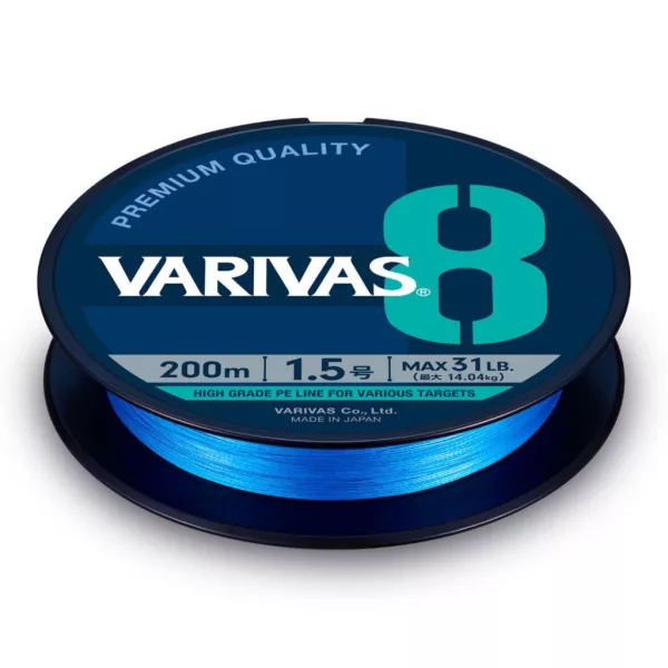 Varivas PE 8 Blue Edition 150m #1,0 0,165mm 20lb Fluo Ocean Blue Geflochtene Hauptschnur