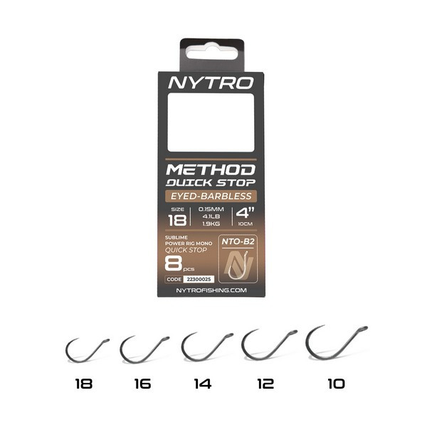 Nytro NTO-B2 10 0,23mm 10cm Vorgebundener Öhrhaken, widerhakenlos, mit Quick-Stop 8 Stück