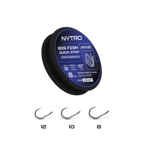   Nytro NTO-B3 Big Fish 8 0,30mm 25cm Vorgebundener Öhrhaken, widerhakenloser Quick-Stop Haken 8 Stk.