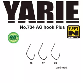   Yarie 734 AG Plus Nanotef 08 Barbless Öhrhaken, Widerhakenlos, Einzelhaken für Raubfische 15 Stk.