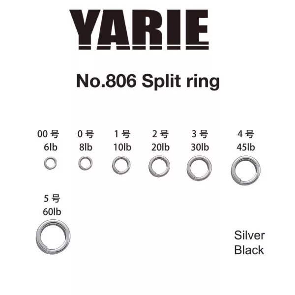 Yarie 806 Split Ring Black 8lb 0 Sprengring 30 Stück